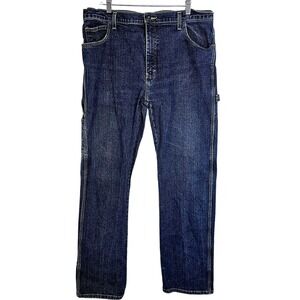 Dickies Mens Carpenter Jeans Dark Wash Straight Leg 36x34 Cotton Spandex Work